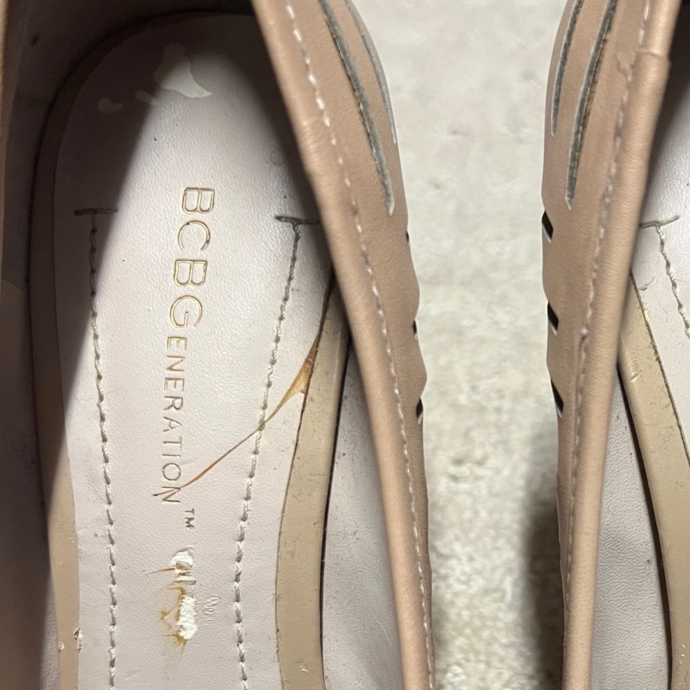 Y2K BCBGeneration Prague Nude Blush Laser Cut Cage Gold Stilettos SIZE 7.5 - Picture 11 of 11
